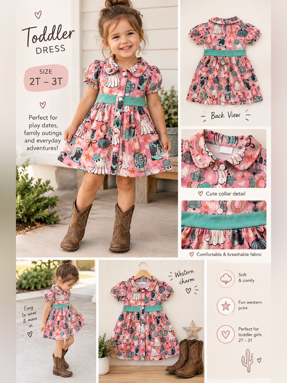 Adorable Pink Western Halloween Boutique Dress! 🎃✨
